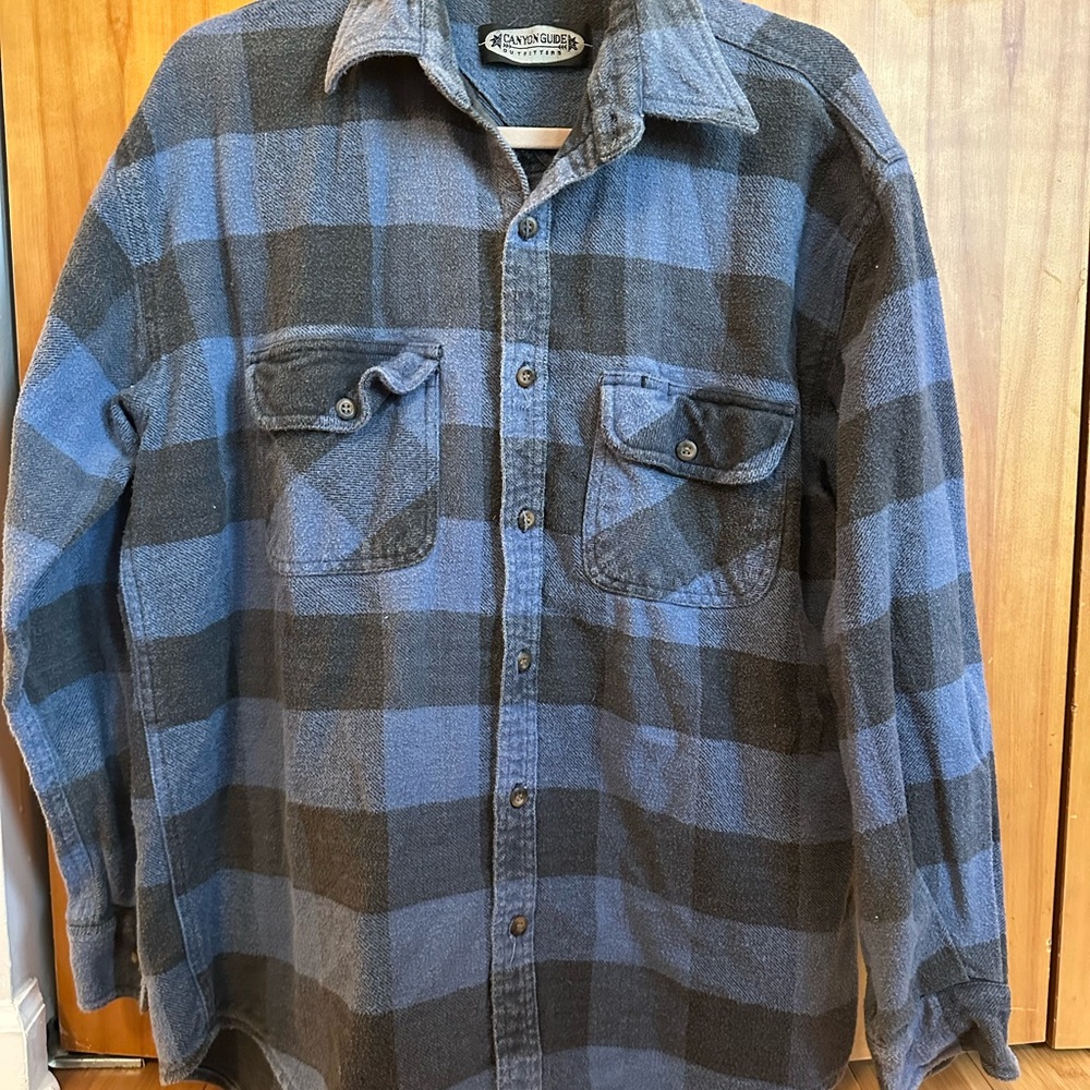 Heavy Shirt Blue and Black Plaid Button-Up